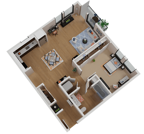 Floor plan for 1 bed, 1 bath, 835 sqft